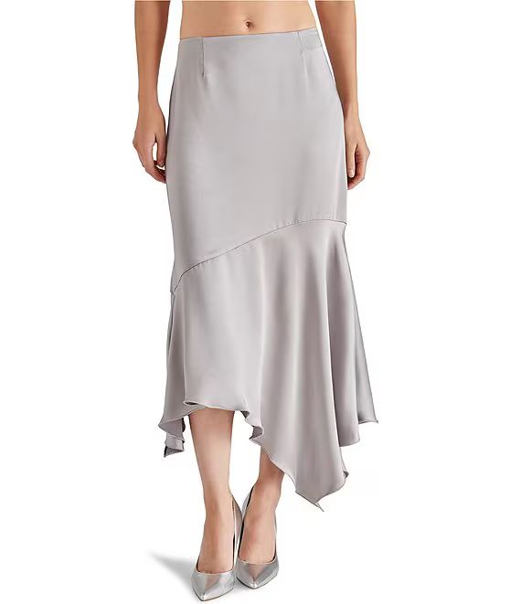 Lucille Satin Mid Rise Asymmetrical Bias Cut Fit and Flare Midi Skirt | Dillard's