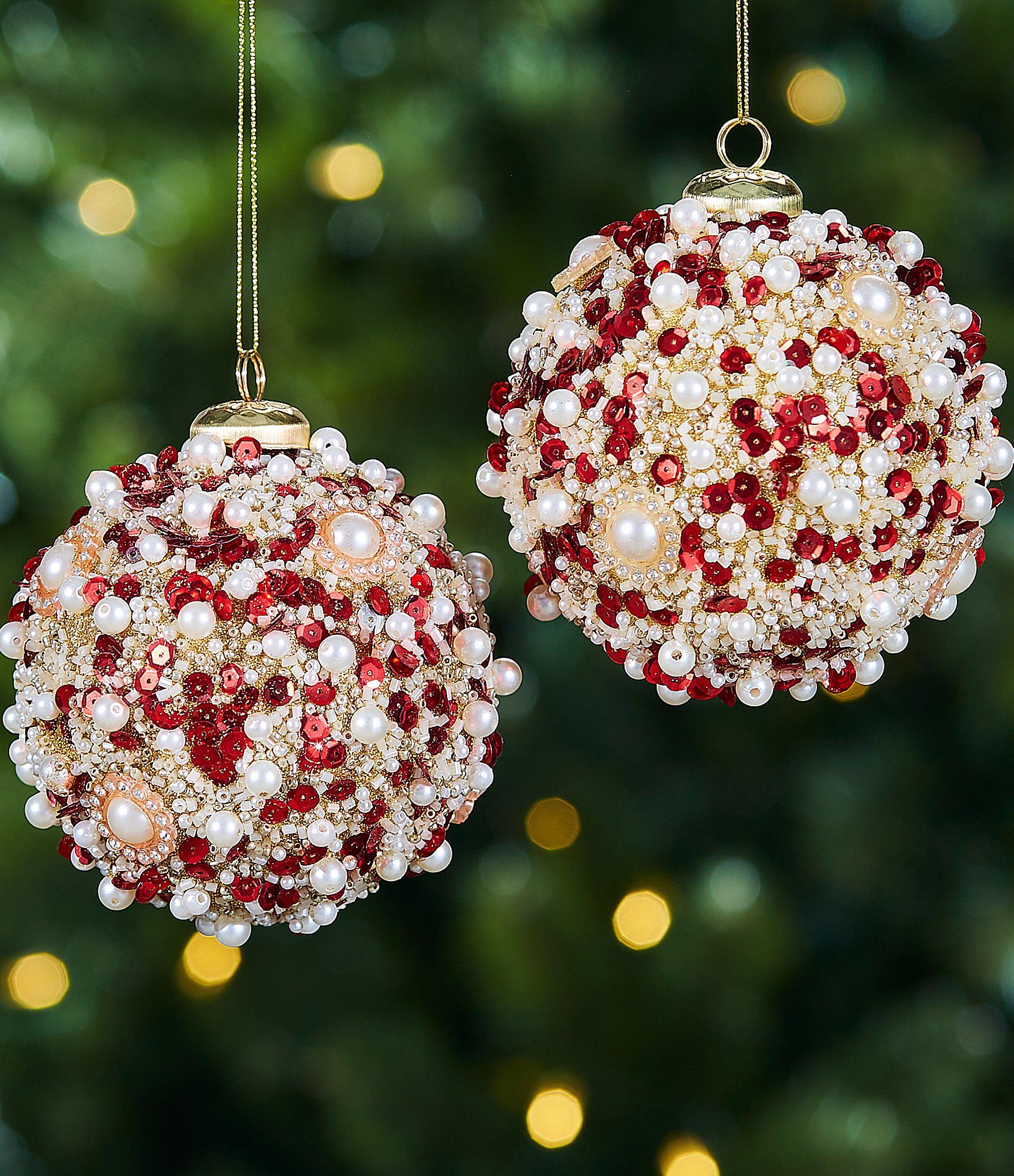 x Mrs. Southern Social Merry & Grand Collection Sequin & Pearl Beaded Ball Ornament 2-Piece Set | Dillard's