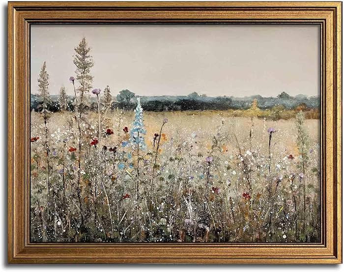 Gold Framed Vintage Wall Art Classical French Landscape Wildflowers Botanical Painting Canvas Pri... | Amazon (US)