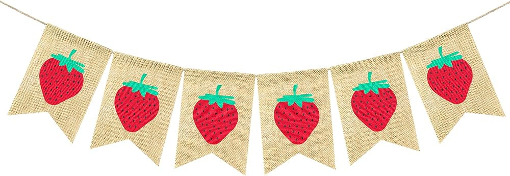 Burlap Strawberry Banner Garland, Strawberry Themed Baby Shower Birthday Party Decorations Suppli... | Amazon (US)