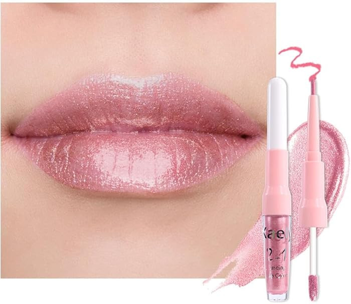 evpct Warm Pink Metallic Glitter Lip Liner and Lipstick Combo Set Long Lasting Waterproof, Metall... | Amazon (US)
