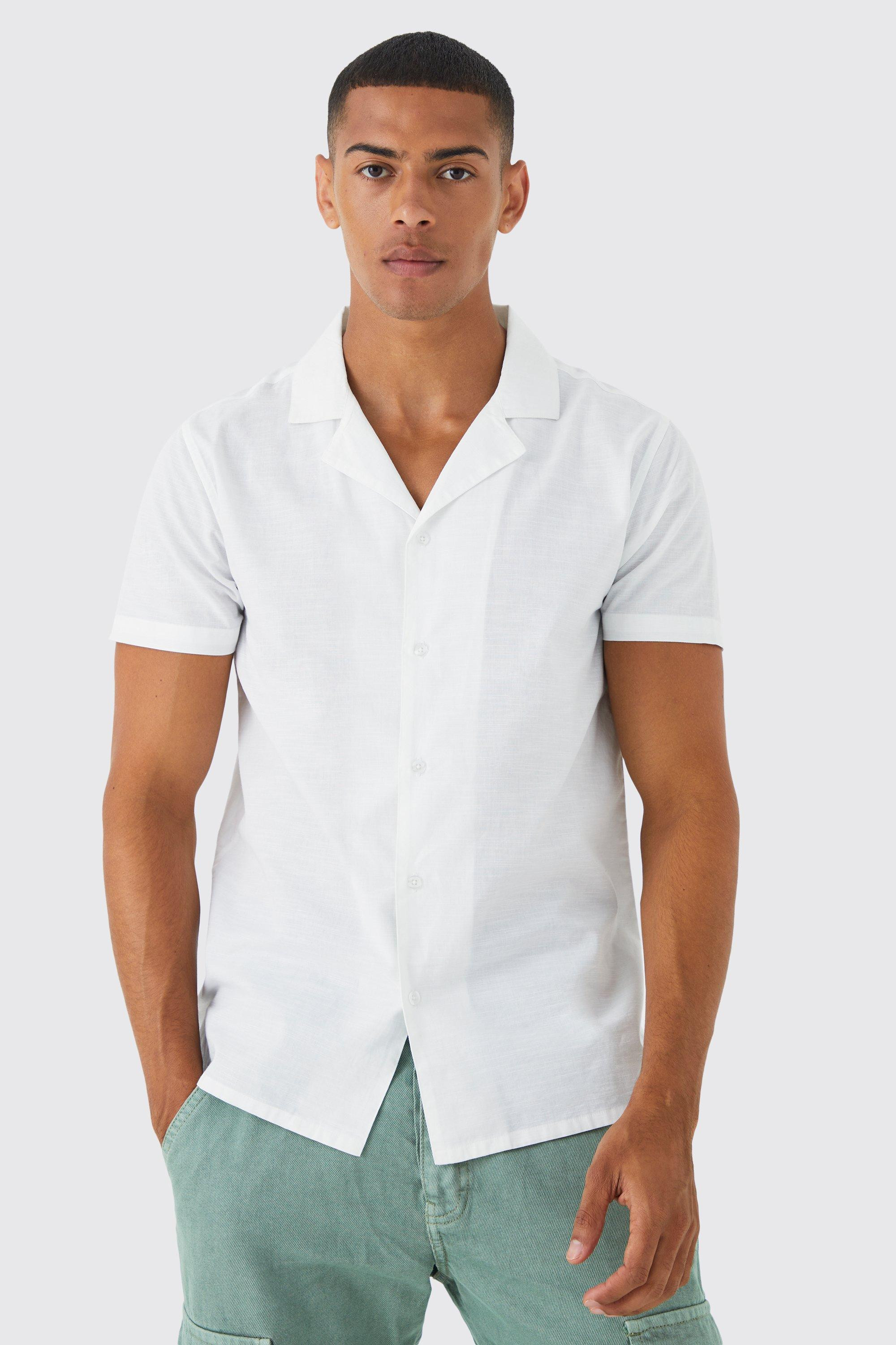 Short Sleeve Linen Look Revere Shirt | boohooMAN (US & CA)