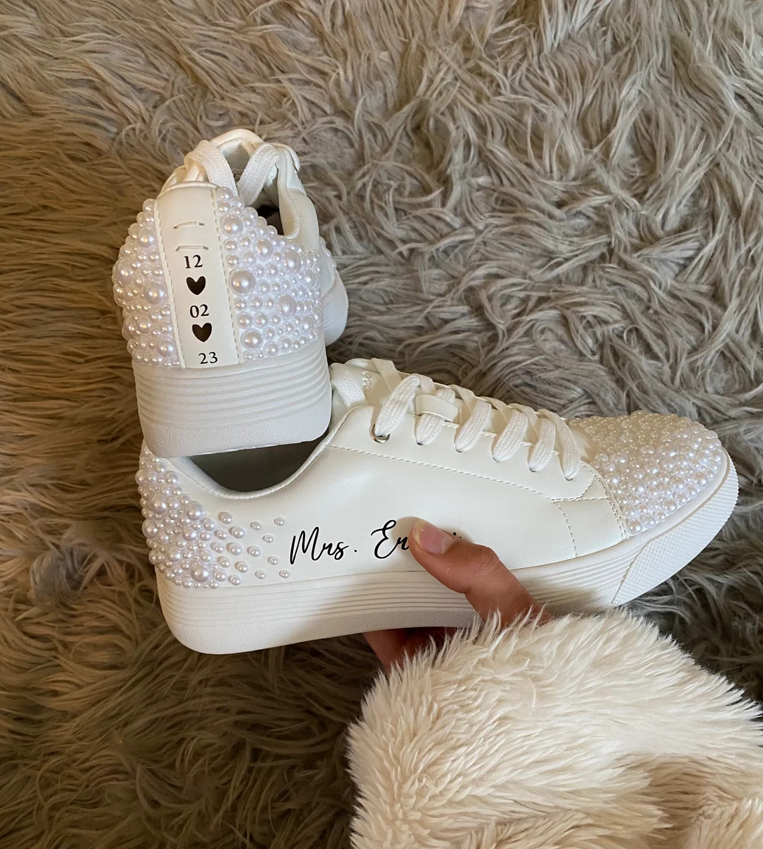 Custom Bridal Shoes Pearl Bride Sneakers Personalized - Etsy | Etsy (US)