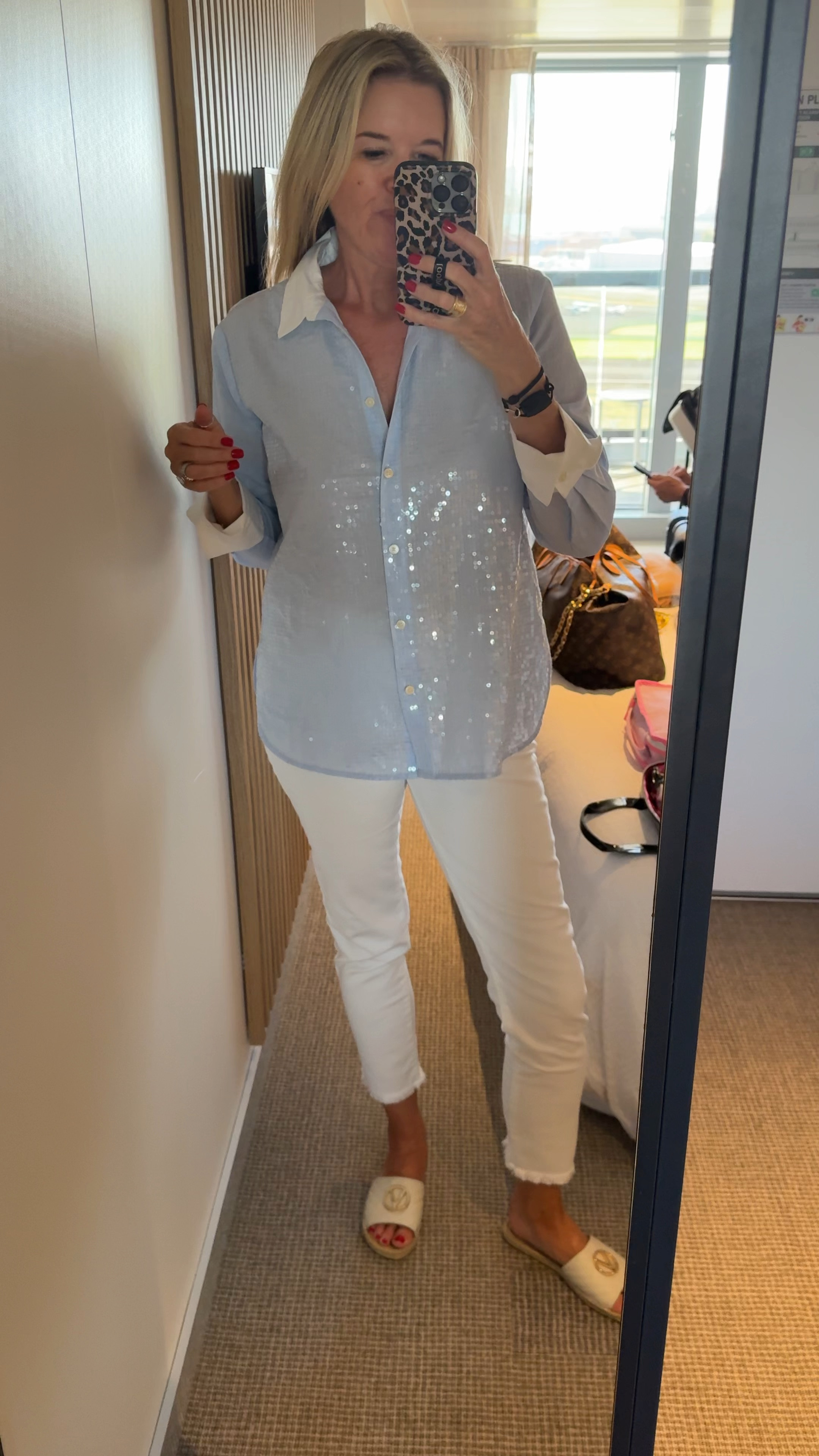 55% off loft

Hurry and grab this favorite sequin button up top✔️
Fits tts and is so good with jeans, trousers and skirts. Wear casual or dressed up!

Wore on cruise with white no stain Chicos girlfriend straight leg jeans also on sale 

Both make great gifts!🎁

Valentino slide candles old 
Linked similar 


#LTKSaleAlert #LTKGiftGuide #LTKFindsUnder50