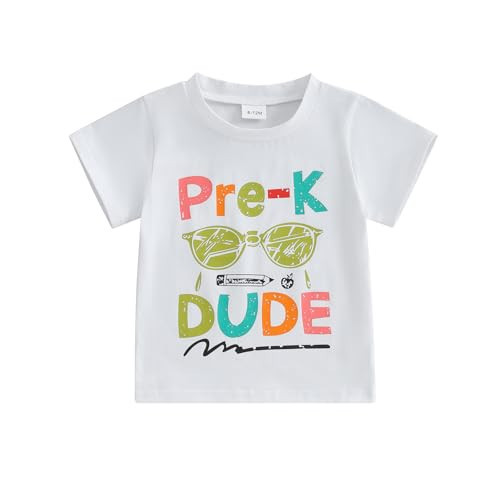 Back to School Clothes for Boys Toddler Letter Print Pre K Dude First Day of School Shirt for Preschool Kindergarten (White, 2-3 Years) | Amazon (US)
