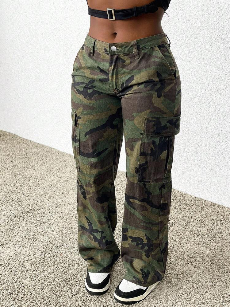 SHEIN SXY High Waist Loose Baggy Olive Green Jeans Vacation Summer | SHEIN