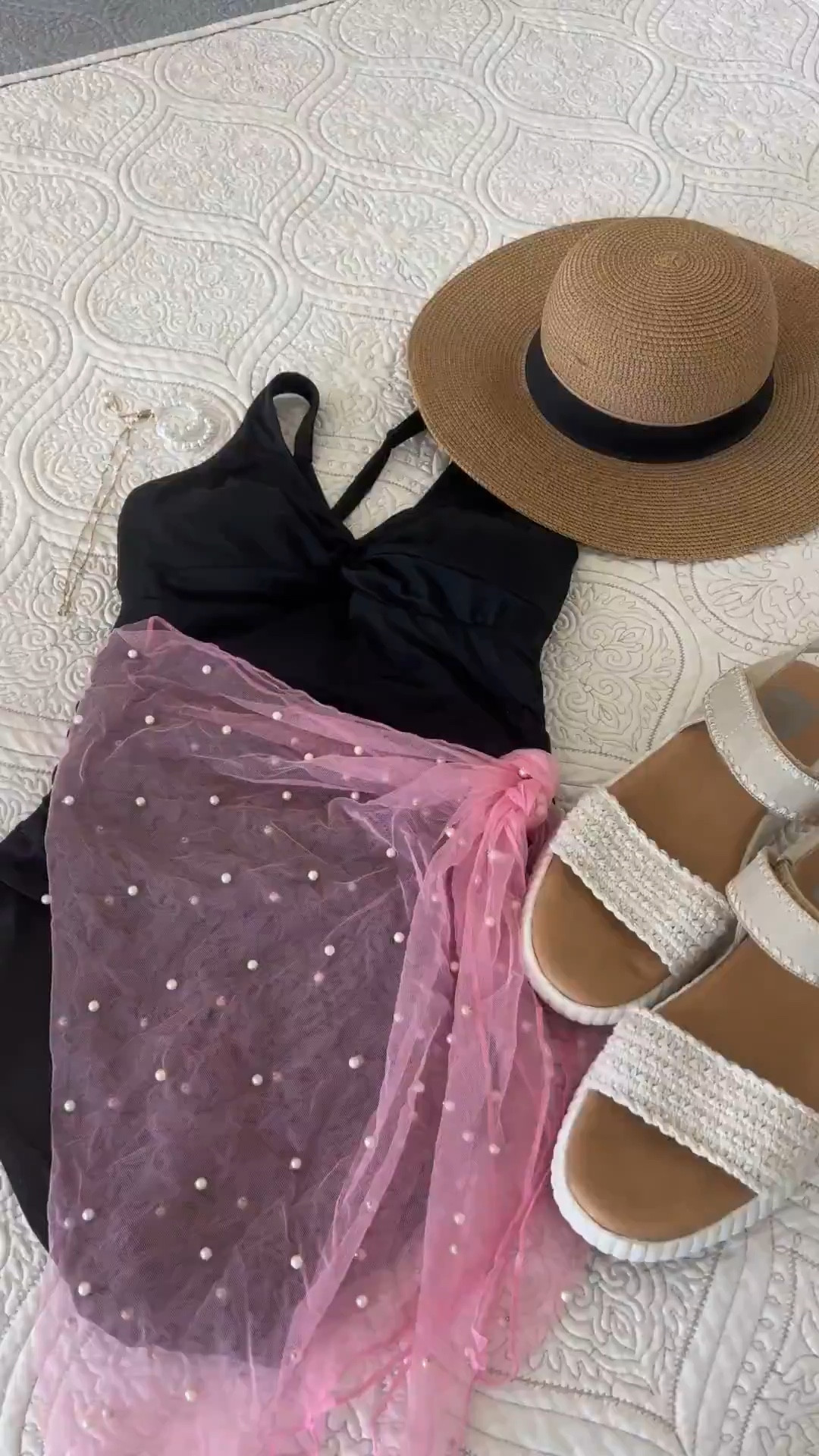 Black one piece with a soft light pink waist tie cover up, delicate pearls, and woven textures 🌴🌺🌊

elevated, effortless, and made for sun soaked pool days 🌞🐚🍹

#ltkstyle #ltkwomen #resortwear #beachoutfit #summerstyle #coastalaesthetic #vacationwardrobe #summeroutfits #effortlesschic #ltkfinds