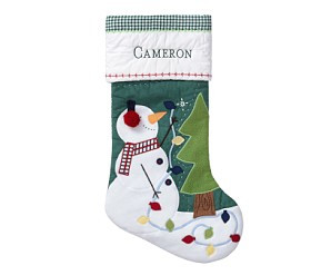 Snowman Green Quilted Christmas Stocking | Pottery Barn Kids
