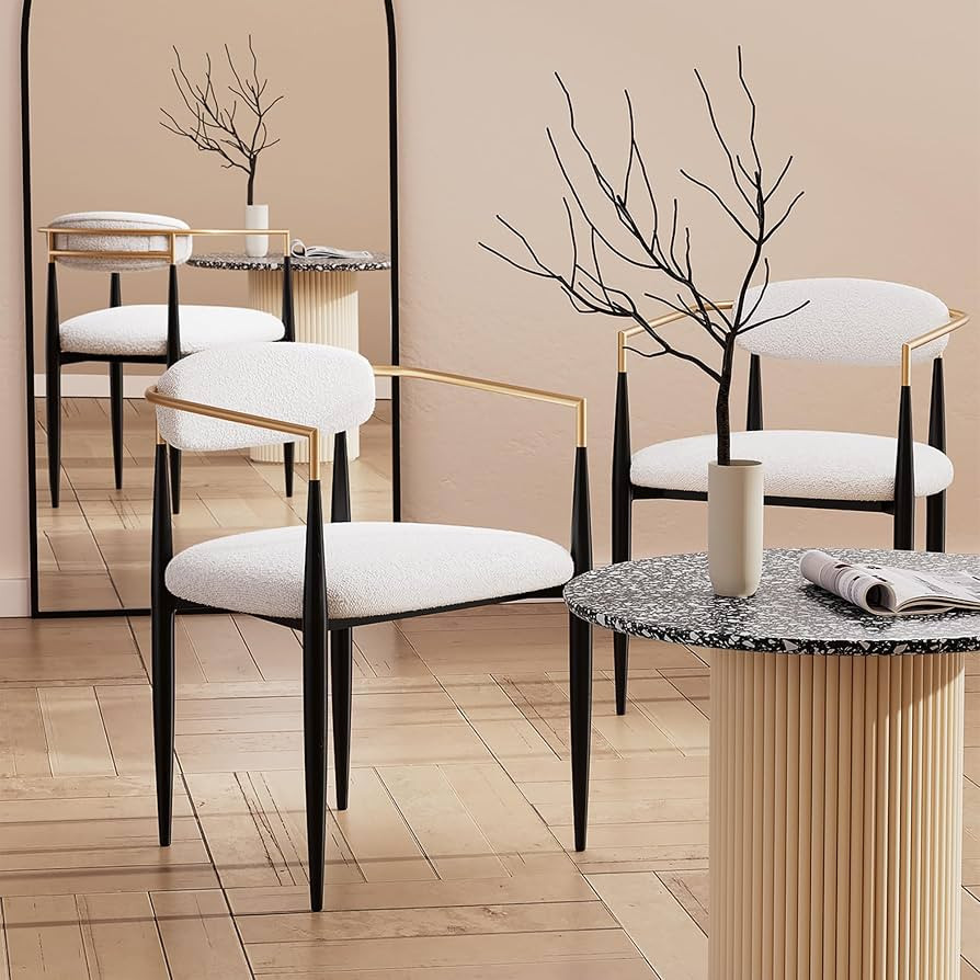Morden Fort Modern Boucle Dining Chairs with Upholstered Backrest, White Arm Chairs Set of 2 for ... | Amazon (US)
