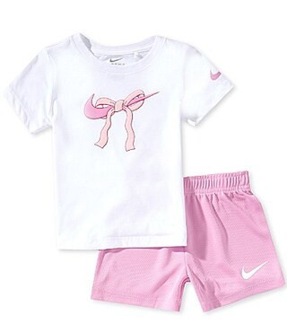 Nike Little Girls Short Sleeve Swoosh Ribbon Tee Short 2-Piece Set - 4 | Dillard's