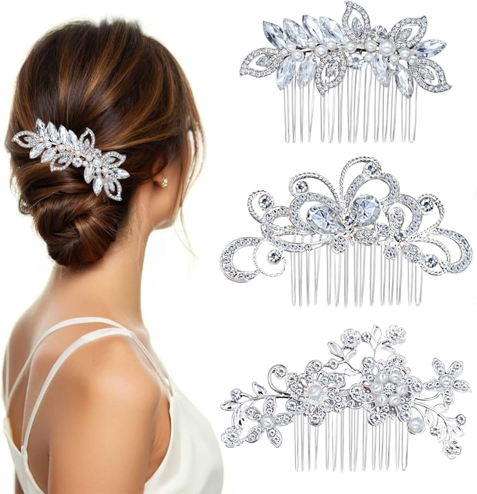 3 Pieces Bridal Hair Side Combs, Crystal Hair Combs, Bridal Bridesmaid Rhinestone Hair Accessorie... | Amazon (US)