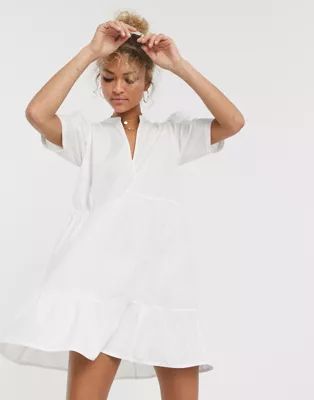 ASOS DESIGN cotton tiered mini smock dress in white | ASOS (Global)