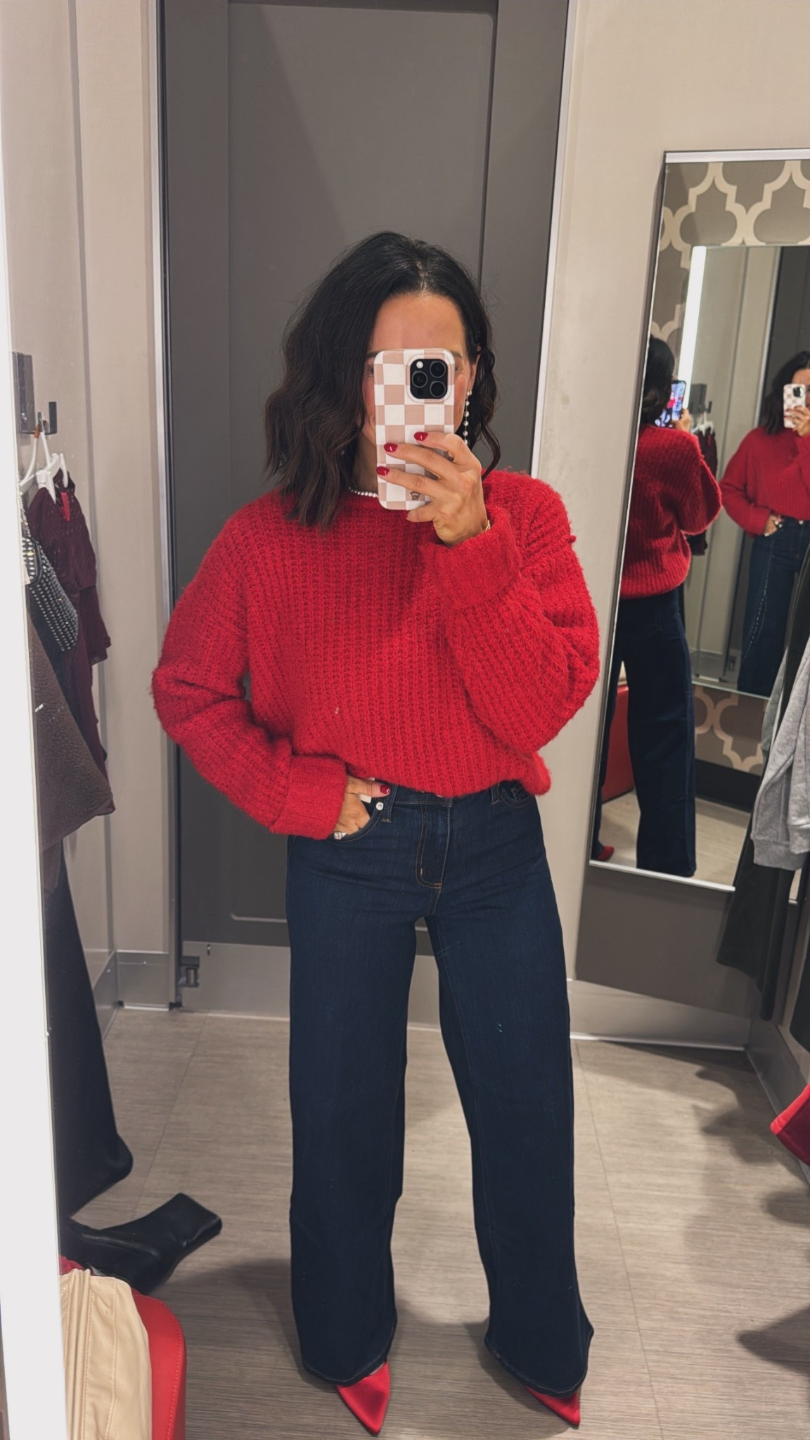 Love this festive look for a casual day at the office or even a date night! ❤️ the red sweater is so cozy & paired with the dark wash denim it just takes it to the next level! VintagePickin winter wear target fashion target finds winter fashion sweater outfit inspo red sweater

#LTKSeasonal #LTKHoliday #LTKootd
