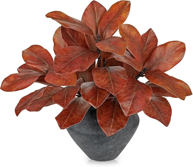 Briful Artificial Magnolia Leaves Stems 3 Pack 22in Orange Fake Magnolia Branches for Vase Fall L... | Amazon (US)