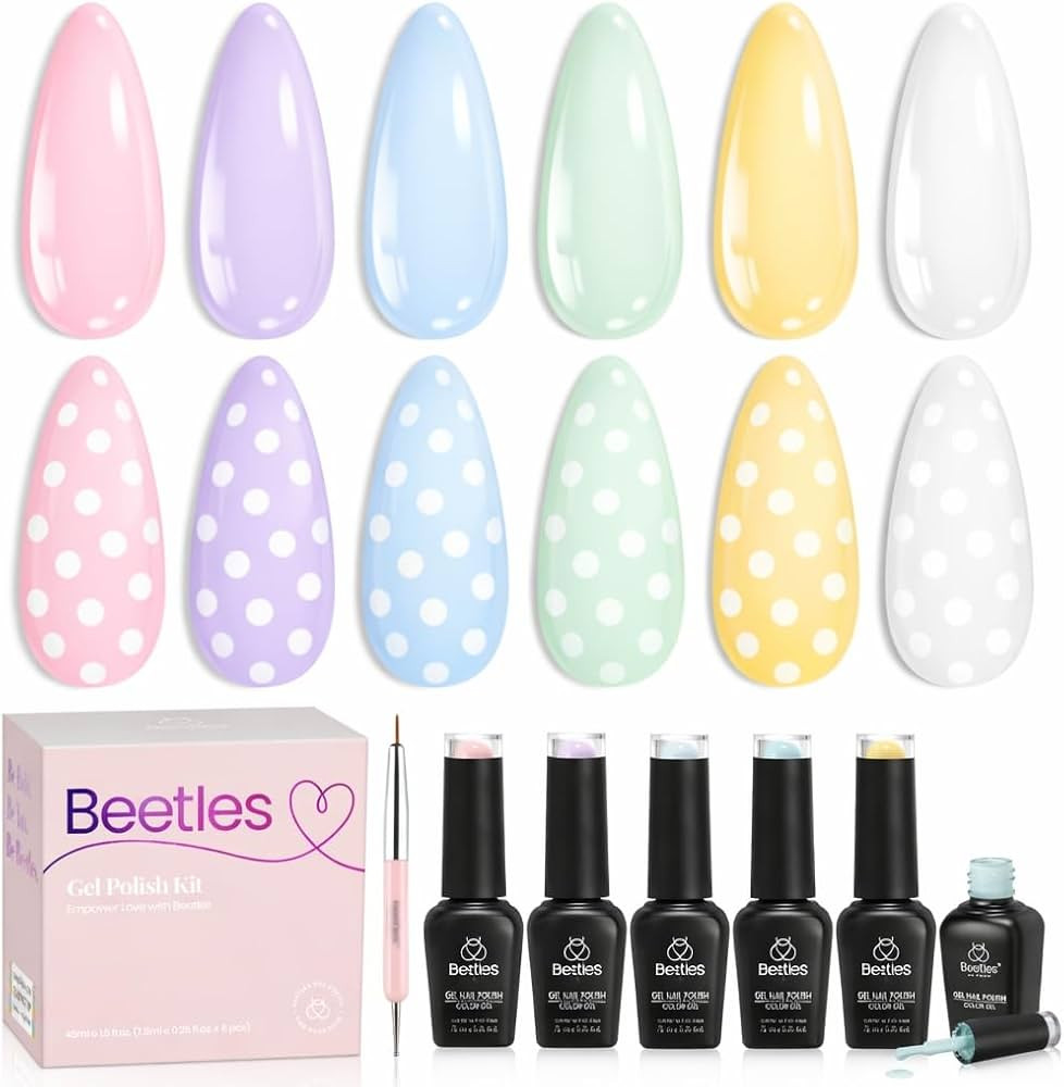 Beetles Pastel Gel Nail Polish, 6 Colors Spring Pastel Polka Dot Gel Polish Set Candy Color Pink ... | Amazon (US)