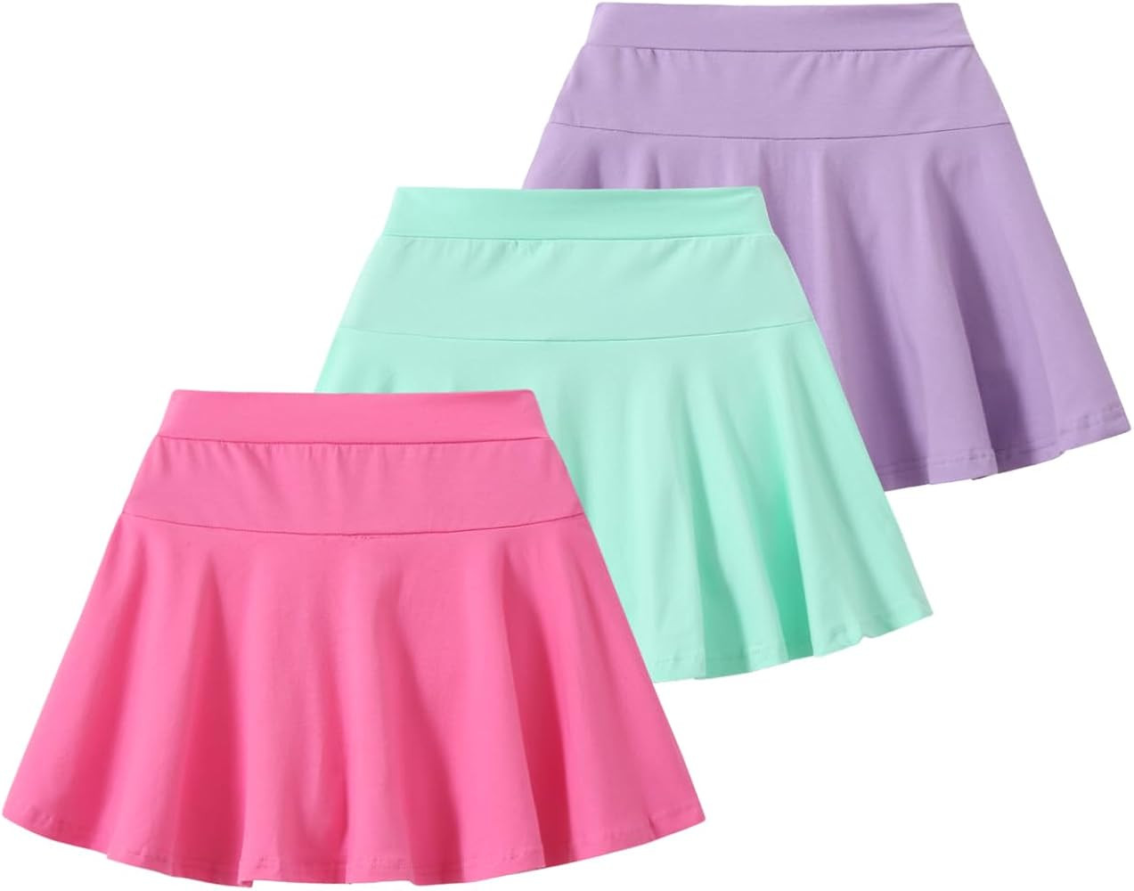 2 Pack Girls Skirts Elastic Flared Plain Tennis Skater Skirts with Built-in Shorts Kids Active Fl... | Amazon (US)