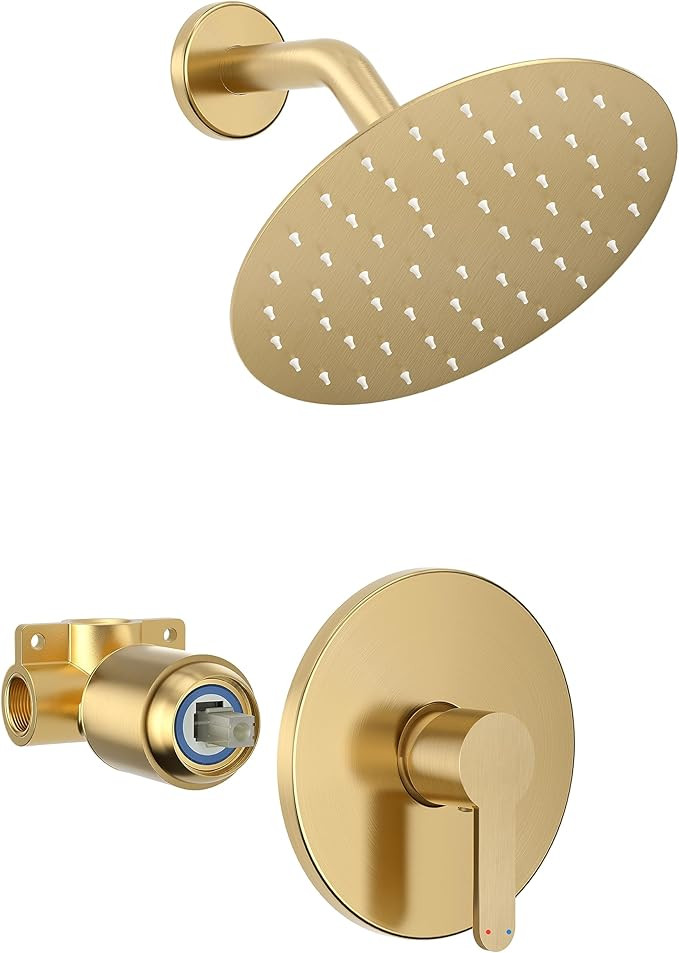 Shower Faucet, Gold Shower Faucet Set with 8-Inch Rainfall Showerhead, Single-Handle Shower-Trim ... | Amazon (US)