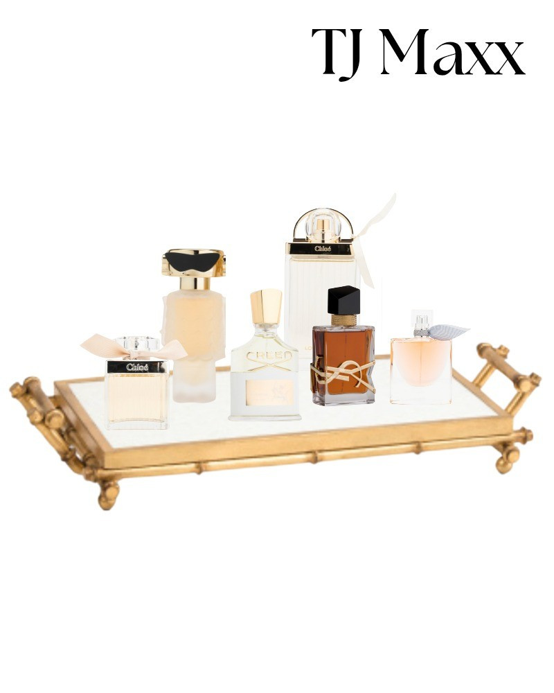 Perfume tray on sale at TJ maxx, Saint Laurent fragrance, chloe, creed, lancome, luxury, designer deals, beauty, gift ideas.

#LTKSaleAlert #LTKBeauty #LTKStyleTip
