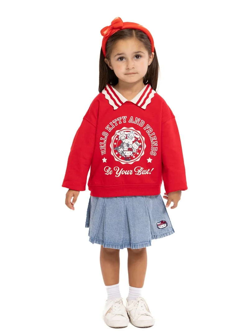 Wonder Nation Hello Kitty Baby and Toddler Girls Collared Graphic Sweatshirt with Long Sleeves, S... | Walmart (US)