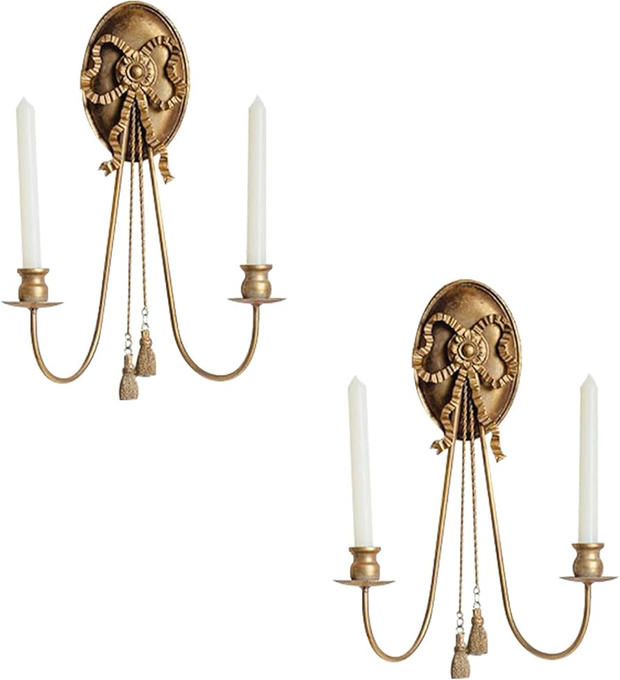 Long Gold Wall Candle Sconces Wall Decor Set of 2,Metal Antique Wall Mounted Candleholders, Wall ... | Amazon (US)