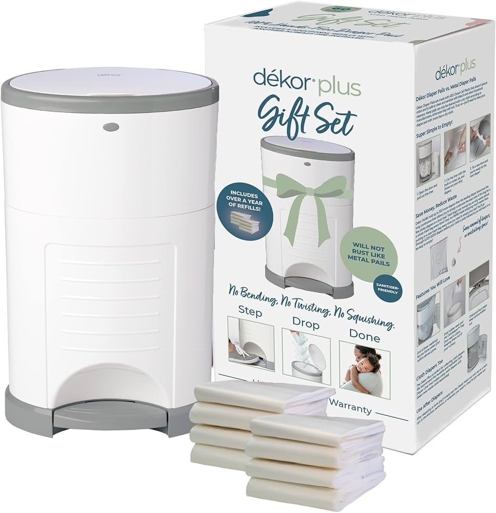 Diaper Dekor Plus Diaper Pail Gift Set – White | Comes with up to a Year's Supply Worth of Diap... | Amazon (US)