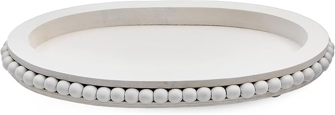 AuldHome Wood Beaded Tray (White), Decorative Farmhouse Style Oval Wooden Tray | Amazon (US)