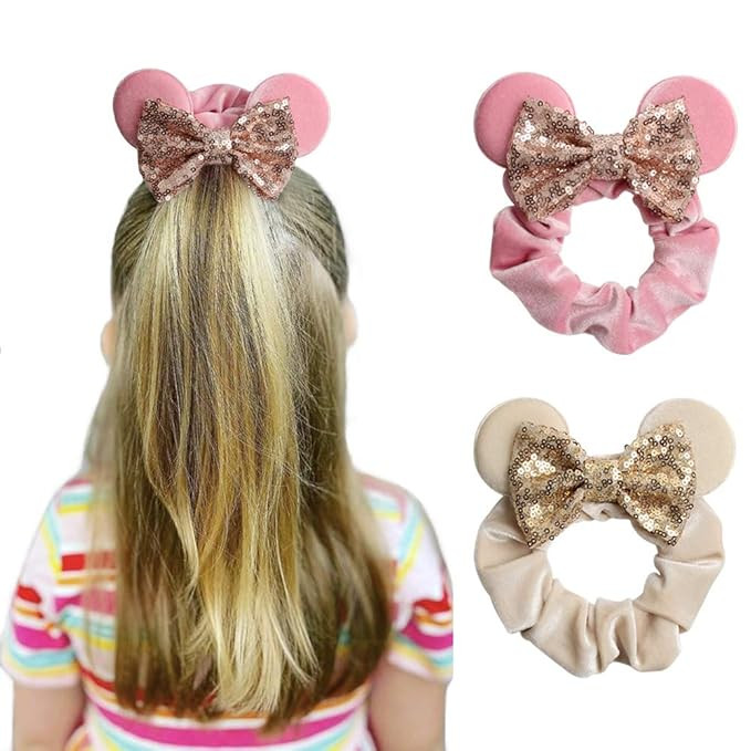 YanJie Women Mouse Ears Sequin Bows Velvet Scrunchies Elastic Rubber Hair Band Cute Hair Ties Rop... | Amazon (US)
