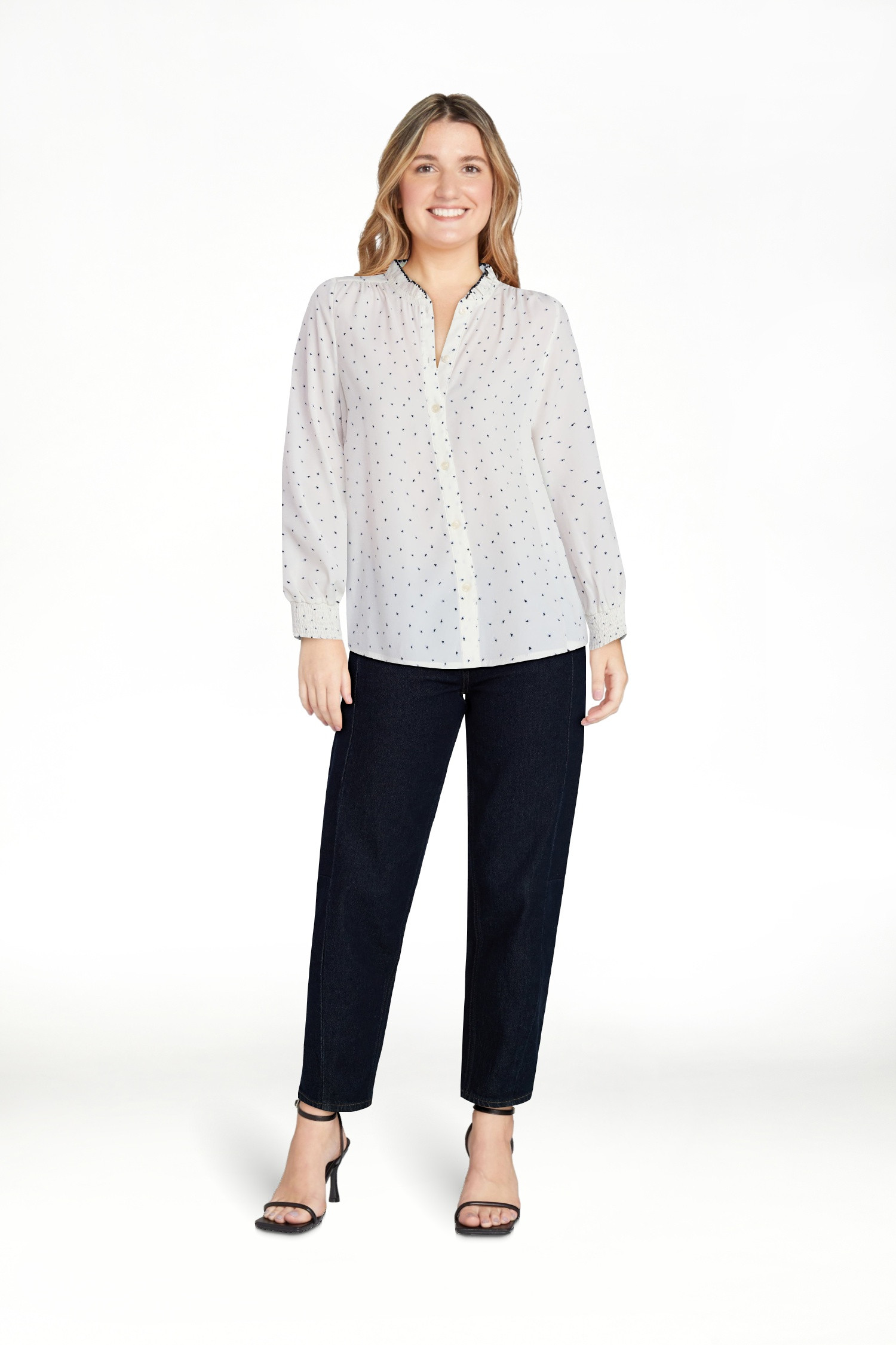Time and Tru Women's Ruffle Button Down Blouse with Long Sleeves, Sizes XS-XXXL | Walmart (US)