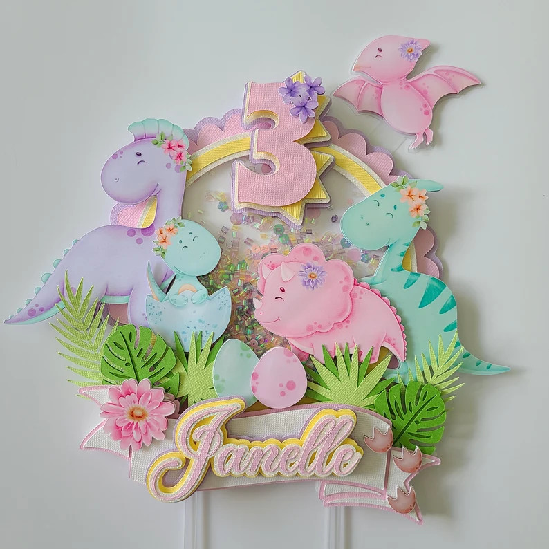 Dinosaur Cake Topper Girly Dinosaur Cake Topper Dinosaur Party - Etsy | Etsy (US)