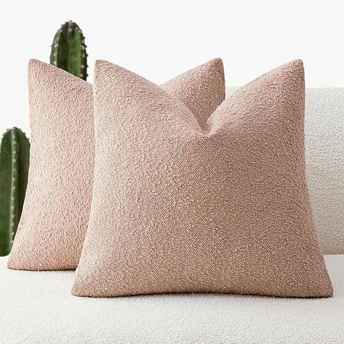 Foindtower Set of 2, Decorative Textured Boucle Throw Pillow Covers Accent Solid Pillow Cases Neu... | Amazon (US)