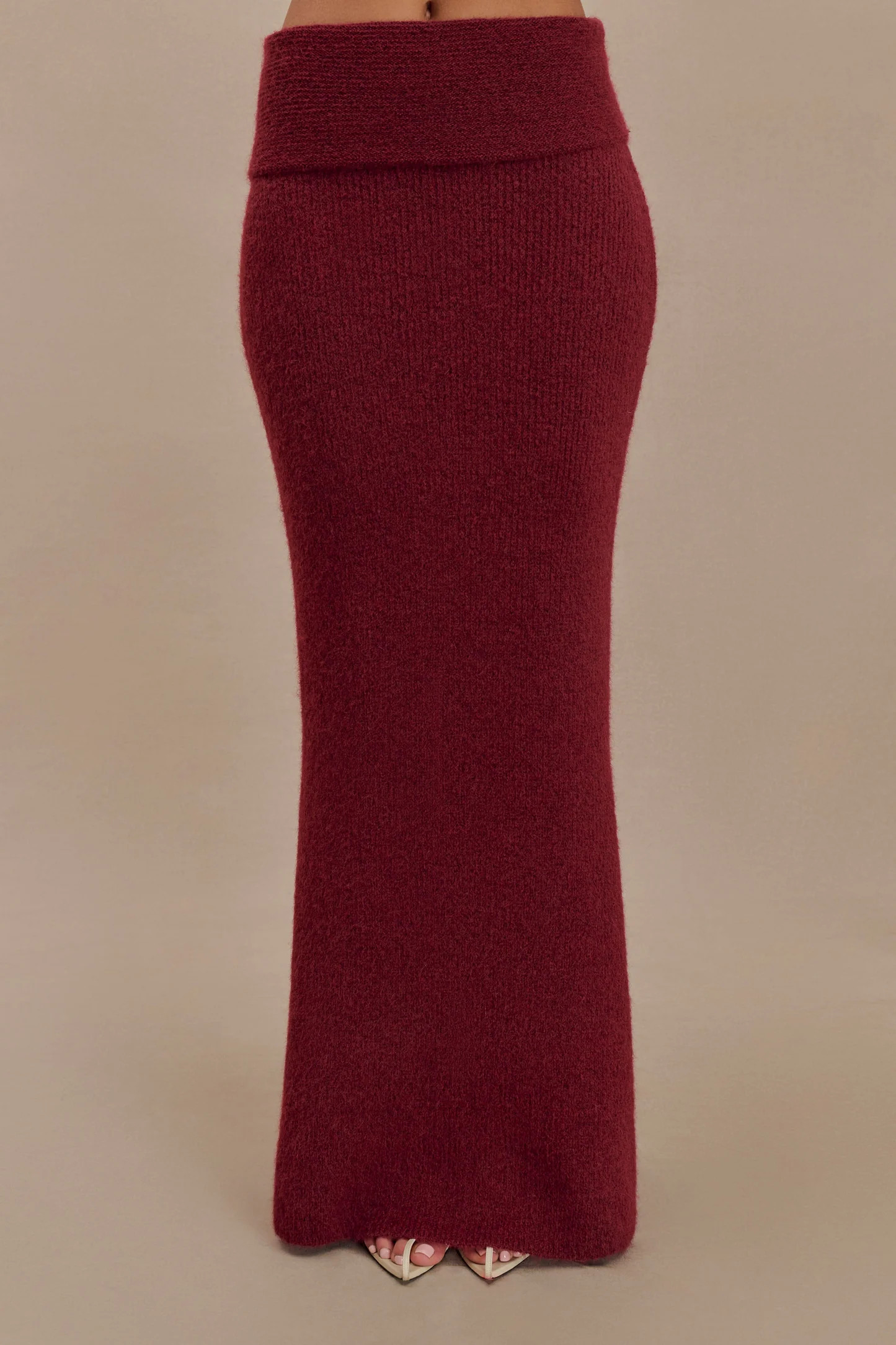 Knit Maxi Skirt With Overlay - Merlot | MESHKI US
