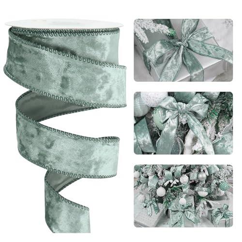 HUIHUANG Dusty Blue Velvet Ribbon Wired 1.5 inch, Blue Christmas Velvet Ribbon for Gift Wrapping, Christmas Tree, Bows, Wreaths, Garland, Wedding Decor, Home Decor, Crafts-Continuous 10 Yards/Roll | Amazon (US)