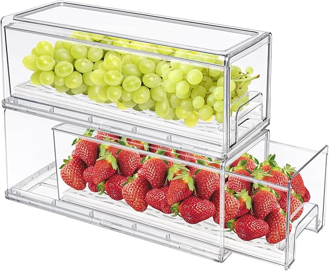 MANO 2 Piece Clear Plastic Refrigerator Drawer Organizer | Kitchen, Bathroom, Office, Closet | X-... | Amazon (US)