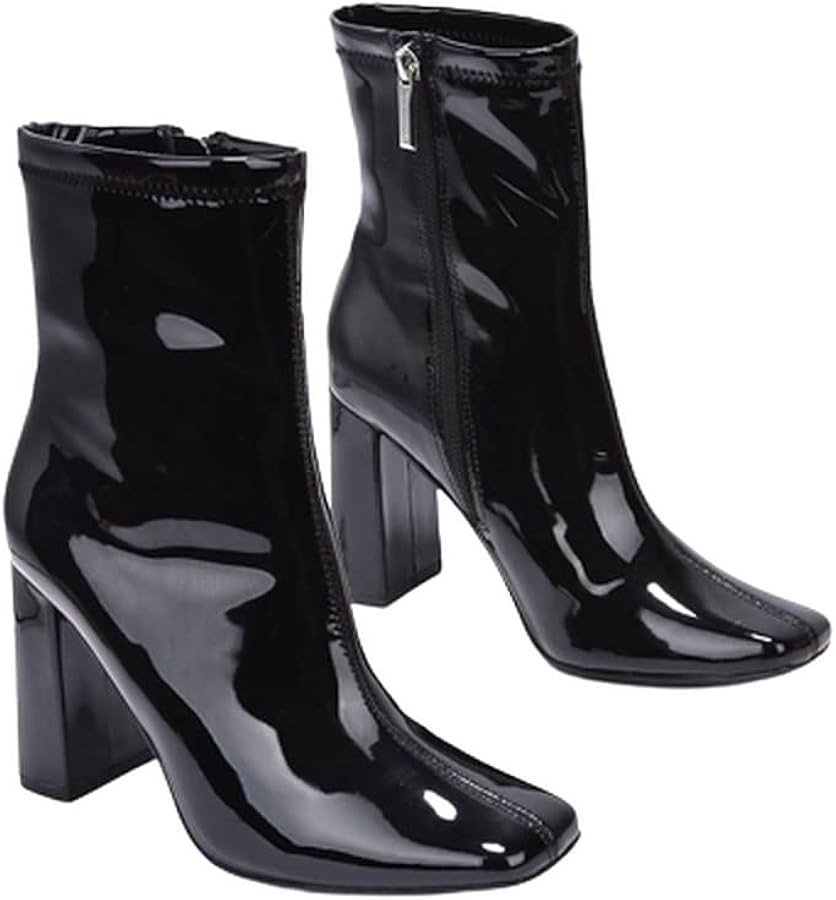 Women's Fashion Ankle Boots Square Toe Chunky Block High Heel Mid Calf Booties | Amazon (US)