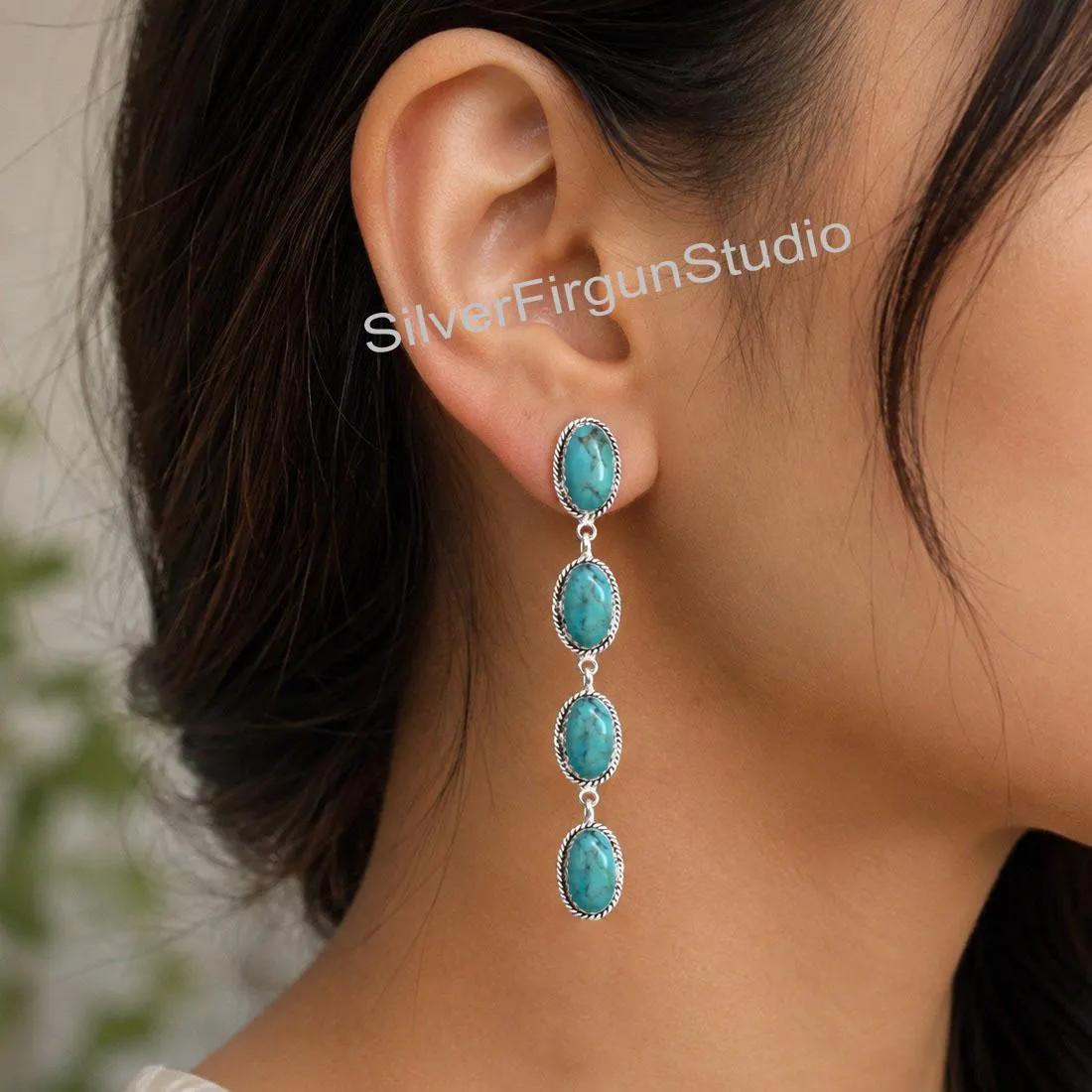 Kingman Turquoise Stud Earring, Handmade 925 Sterling Silver Sleeping Turquoise Studs, Southwestern Boho Jewelry Gift for Her | Etsy (Global)
