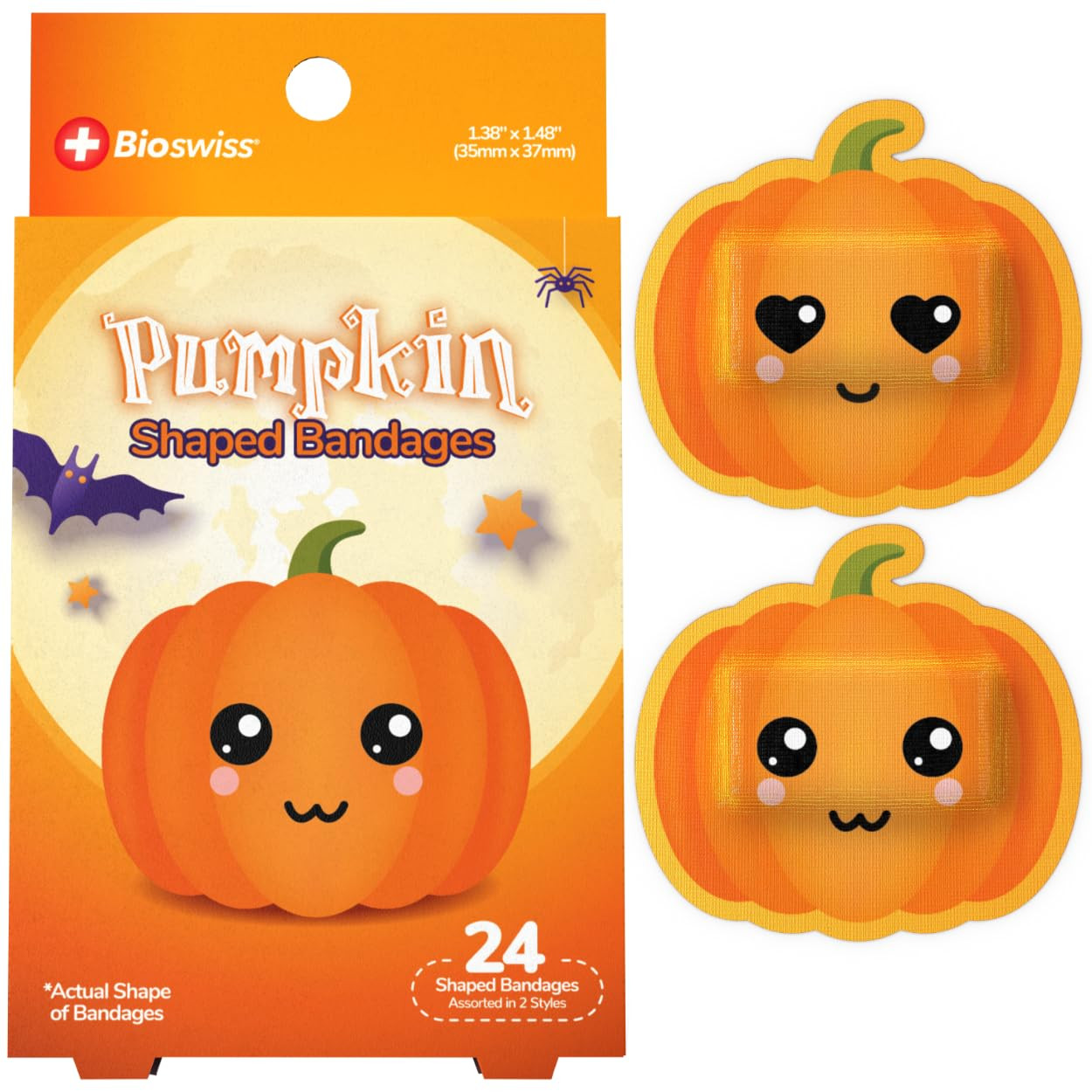 BioSwiss Bandages, Halloween Pumpkin Shaped Self Adhesive Bandage, Latex Free Sterile Wound Care, Fun First Aid Kit Supplies for Kids, 24 Count | Amazon (US)