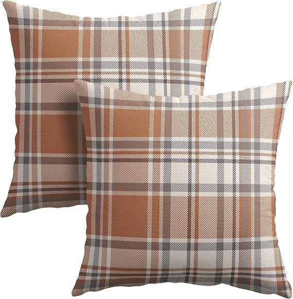 Fall Plaid Pillow Covers 18x18 Set of 2 Autumn Buffalo Plaid Outdoor Decorative Throw Pillow Cove... | Amazon (US)