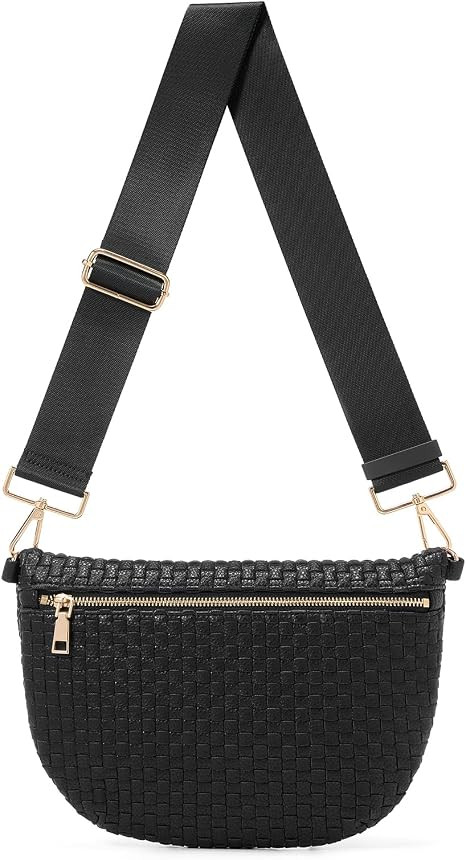 Woven Crossbody Bags For Women, Checkered Fashion PU Bum Bag Waist Pack, Travel Sling Purse with ... | Amazon (US)