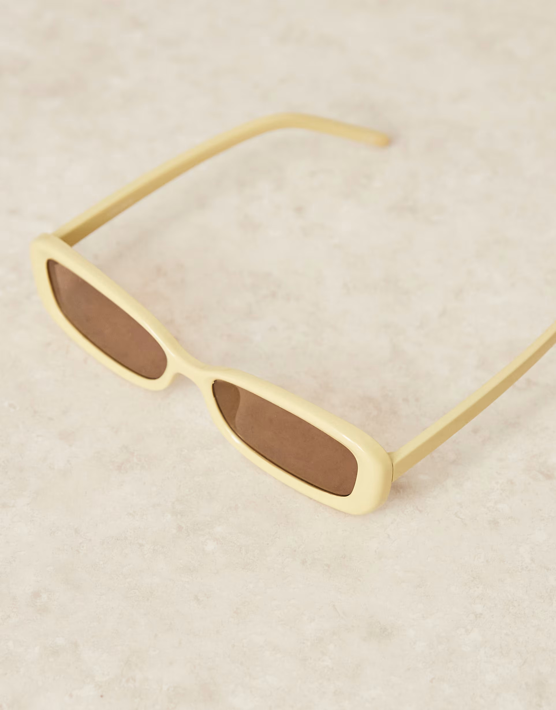 ASOS DESIGN narrow bevelled square sunglasses in buttermilk yellow | ASOS (Global)