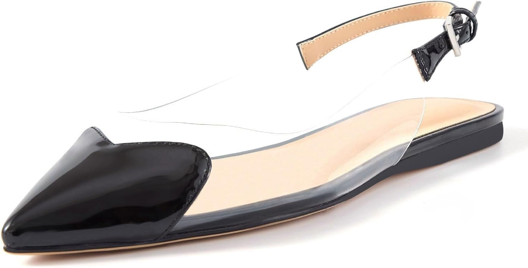 Women's Fashion Heart Toe Transparent PVC Slingback Flats with Buckle Chic Pointed Toe Clear Ball... | Amazon (US)