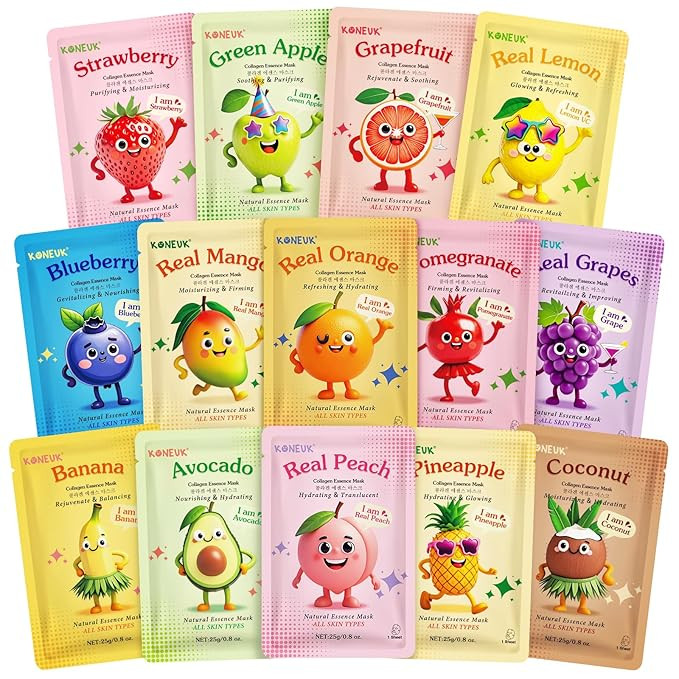 14 Pack Fruit Face Masks Skincare for Kids, Sheet Hydrating Facial Mask for All Skin Types, Bulk ... | Amazon (US)