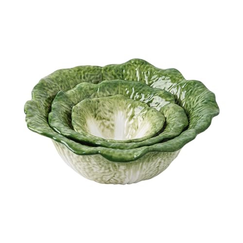 KXZ Green Cabbage Serving Bowl Set of 3 for Kitchen Counter - Extra Large 60oz, 16oz, 5oz Nesting... | Amazon (US)