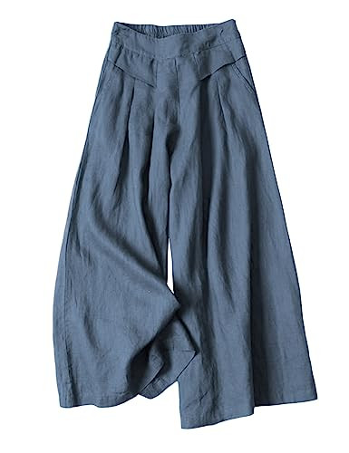 Bianstore Women's Culottes Linen Cropped Wide Leg Pants Elastic Waist Casual Palazzo Trousers wit... | Amazon (US)