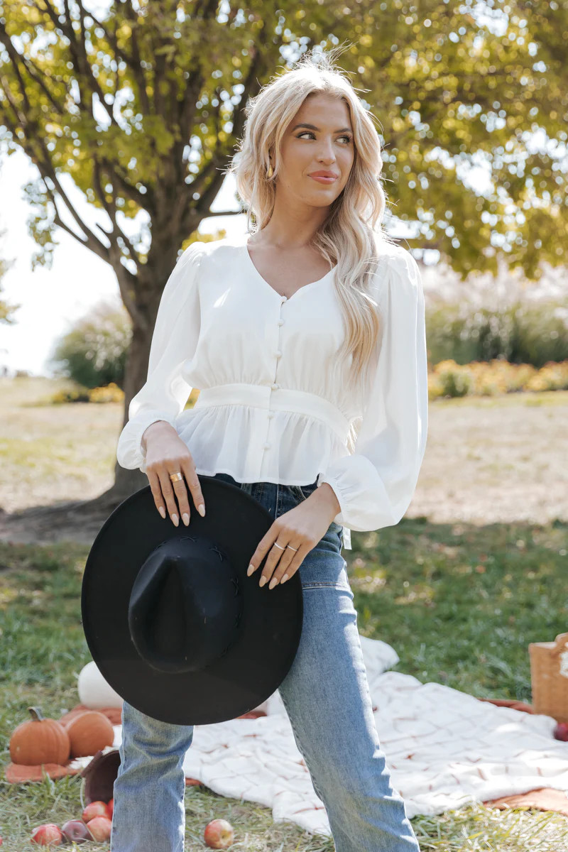 White V Neck Peplum Blouse | Magnolia Boutique | Magnolia Boutique