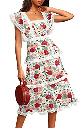 ETCYY Women's Summer Ruffle Maxi Dress Tiered Layed Chiffon Short Sleeve Beach Boho Floral Party ... | Amazon (US)