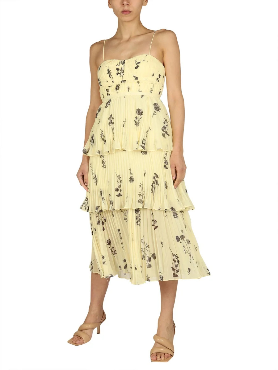 Self-Portrait Floral Print Tiered Pleated Midi Dress | Cettire Global
