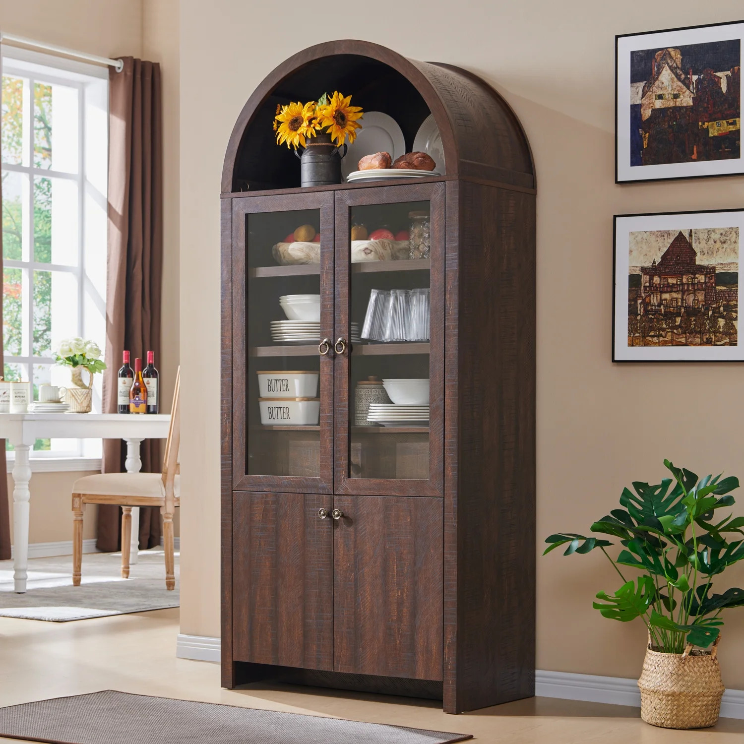SinCiDo Arched Kitchen Pantry Storage Cabinet, 71" Tall Wood Storage Cabinet with 4 Doors and 6 S... | Walmart (US)