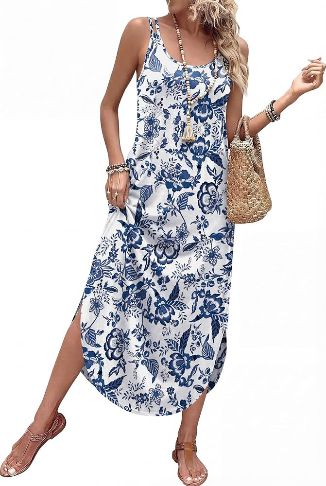 WIHOLL Summer Dresses for Women Spaghetti Strap Maxi Dress Scoop Neck Casual Boho Sundresses Beac... | Amazon (US)