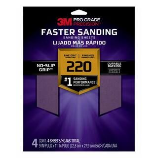 3M Pro Grade Precision 9 in. x 11 in. 220 Grit Fine Faster Sanding Sheets (4-Sheets/Pack)-26220PG... | The Home Depot