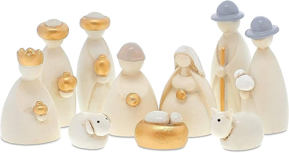 Faithful Finds Nativity Scene Figurines, Small Religious Christmas Decorations (White, 10 Pieces) | Amazon (US)